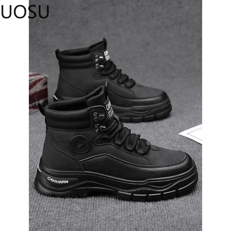 High Motorcyclist Boots Platform Height-increasing Shoe for Men Snow Boot Explosive Style New Style Keep Warm Personality Cool