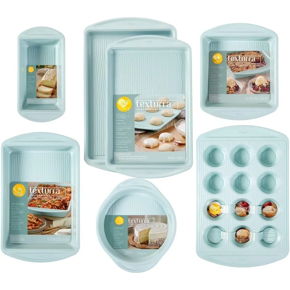 

Blue Silicone Molds Versatile Baking Set With Unique Texture to Encourage Airflow for Even Heating 7-Piece Mold Pastry Bakeware