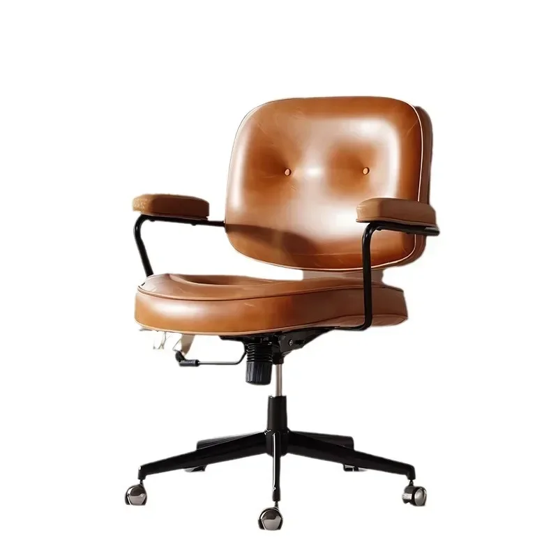 Waxed Leather Office Chair, Ergonomic Desk Chair, Comfortable Swivel Chair, Home Leather Chair  , Adjustable Office Seat