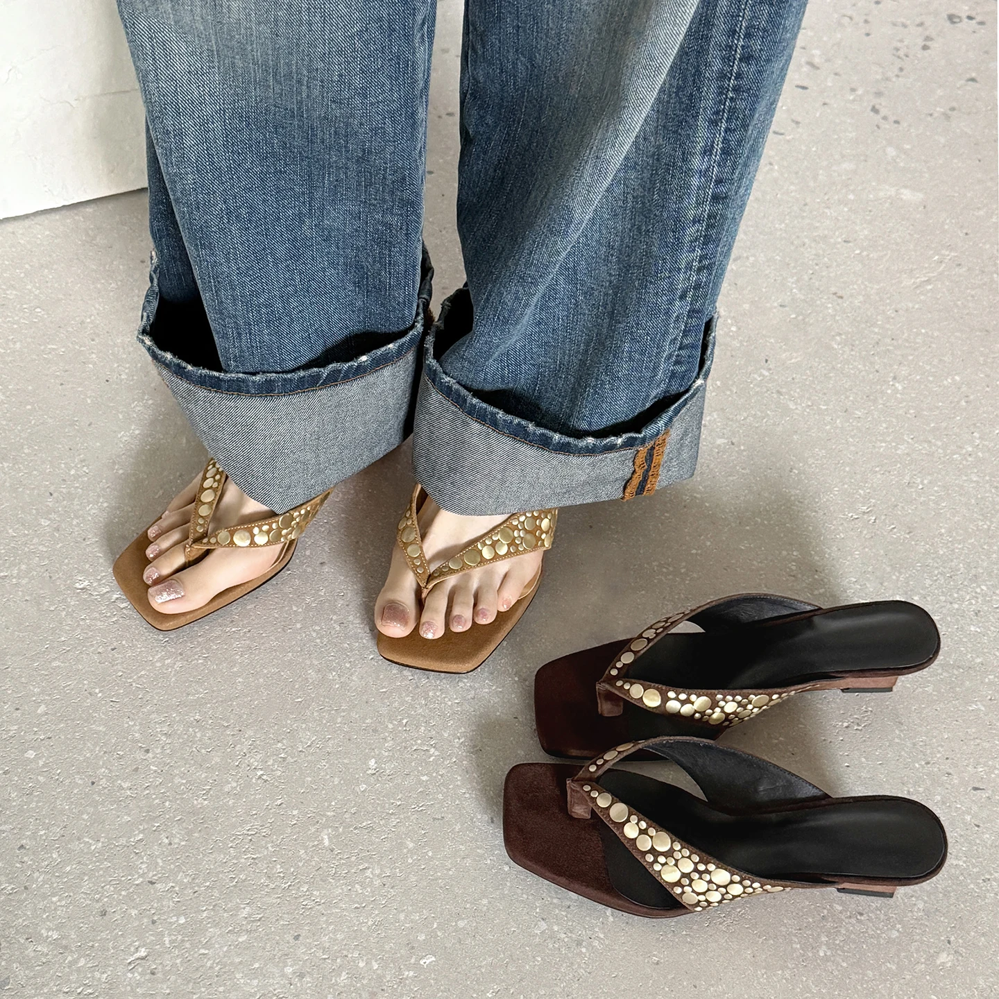 2026 new summer women sandals natural leather 22-24.5cm kid suede+sheepskin split-toe mules high heel women slippers fashion
