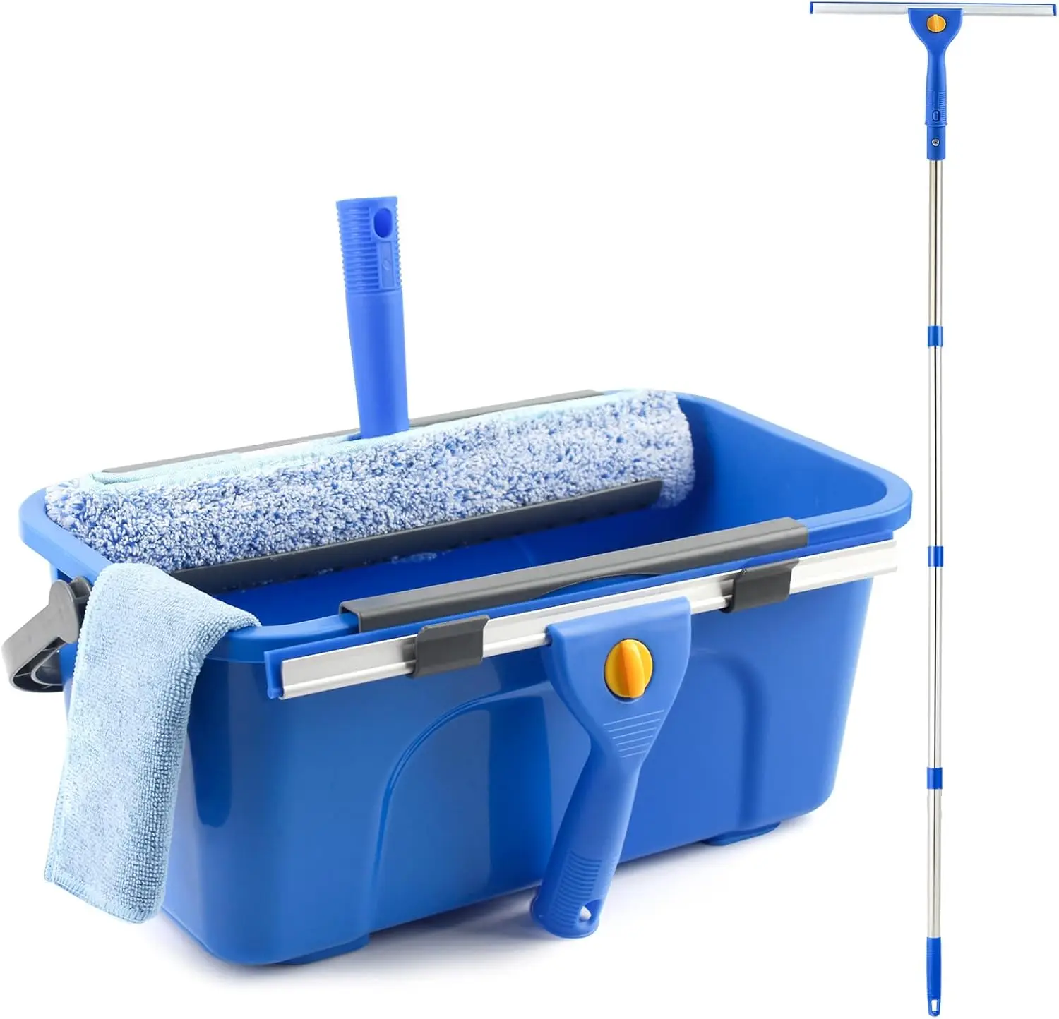 

Professional Window Cleaning Kit with 3 Gallon Bucket, Squeegee, Scrubber & Long Handle for Home Outdoor Commercial Use