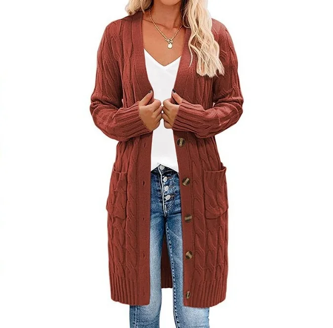 Women's Solid Color Simple Basic Casual Trendy Loose Long Sleeve Knitted Sweater Cardigans Autumn Winter New Fashion Female Coat