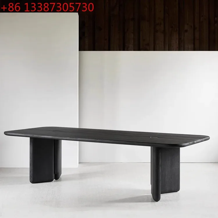 

Обеденный стол из массива ясеня в стиле ваби-саби, черный чайный столик, простой прямоугольный обеденный стол