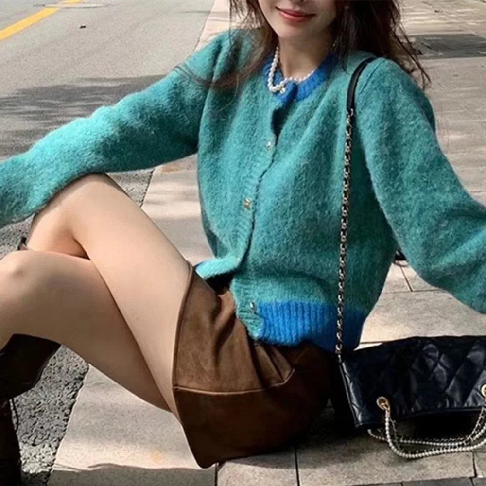 

Fashion Y2K Long Sleeve Cardigans Loose Round Neck Knitwear Coats Female Top Single Breasted Knitted Sweater Women Women
