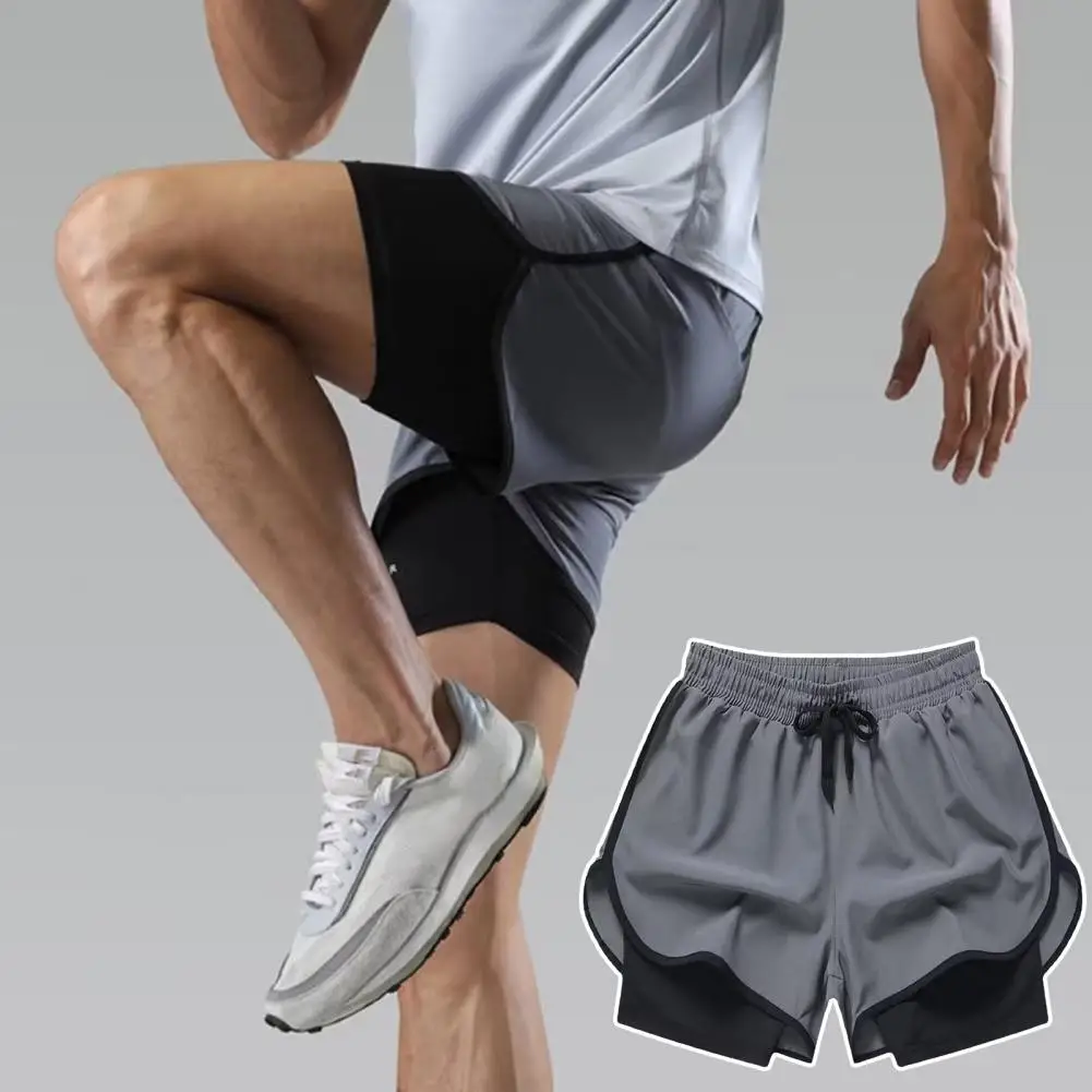 2023 Men Sport Shorts Sportswear Double-deck Running Shorts 2 In 1 Beach Bottoms Summer Gym Fitness Training Jogging Short Pants