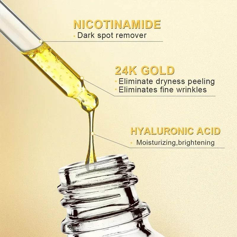 1ST 24k الذهب نياسيناميد مصل الوجه مزيل البقع الداكنة حمض الهيالورونيك تتلاشى الخطوط الدقيقة ترطيب تبييض العناية بالبشرة #2