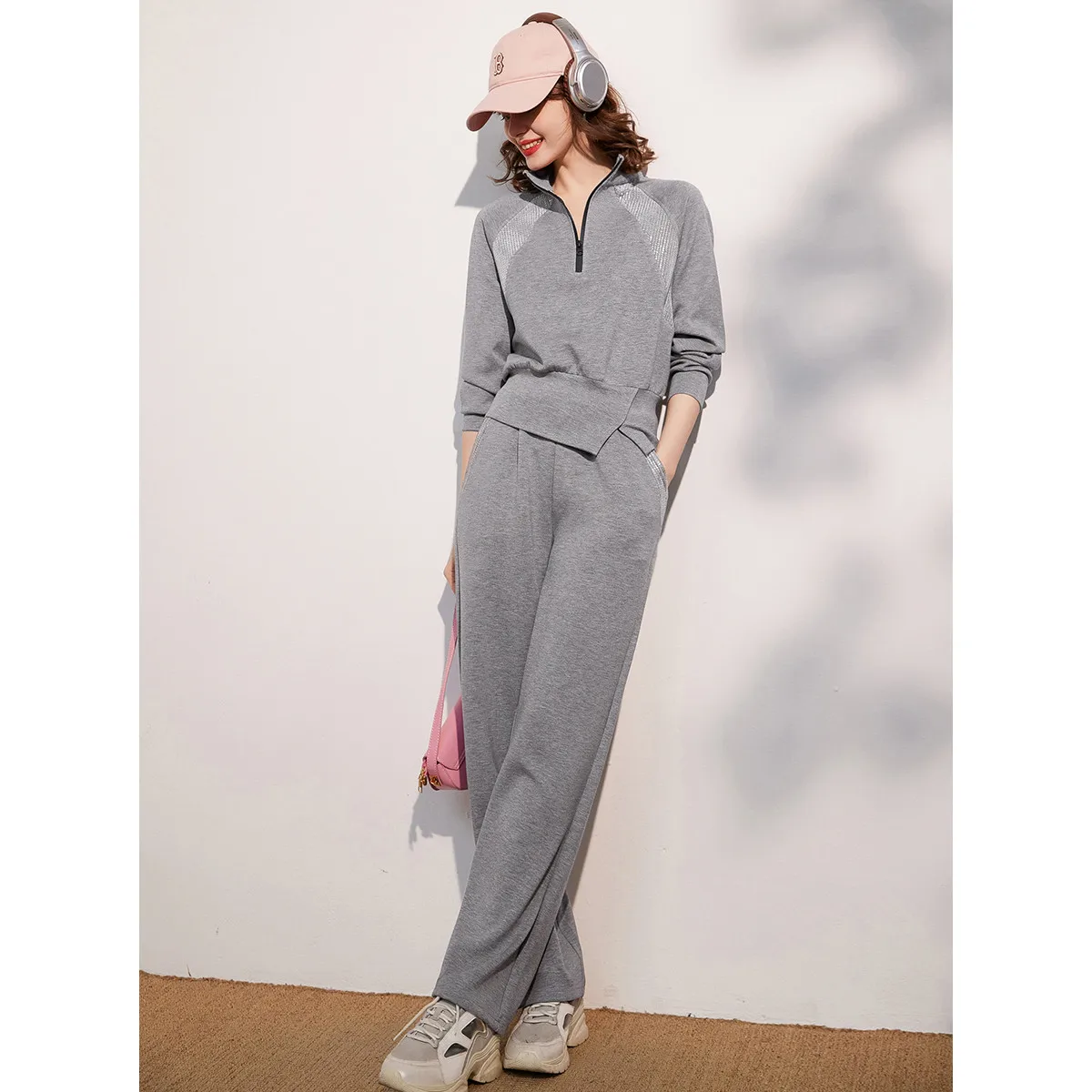 LOUIS YAO Women Two Pieces Set 2024 Autumn Stand Collar Long Sleeve Long Pants Set Sweatshirt Sporty Fashion Set