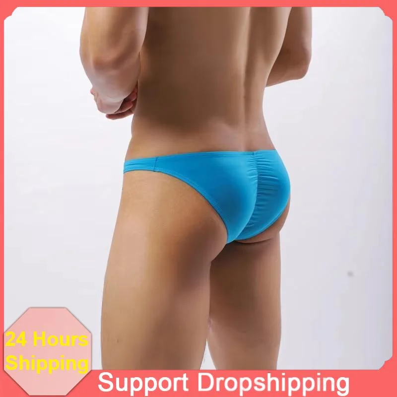 

Мужское сексуальное нижнее белье с низкой талией, мужские трусы из ледяного шелка, полупрозрачные узкие однотонные дышащие трусы, удобные мужские трусы
