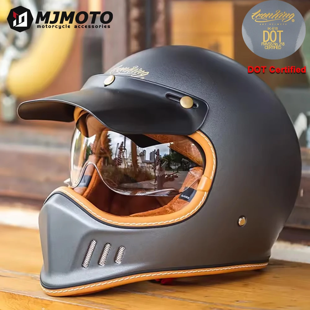 

Retro Fiberglass Full helmet DOT 3C Certification Vintage Motorcycle Full Face Helmet Ventilation System Built-in Headphone Slot