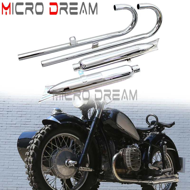 Motorcycle Retro Fishtail Exhaust Pipe Muffler 24HP 32HP Engine Part Case Silver For BMW Ural K750 M1 M72 R71 R12 Dnepr MT12