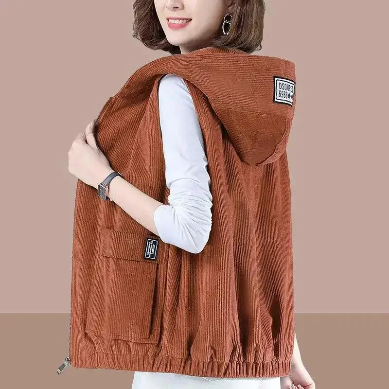 M-5XL Retro Women's Corduroy Vest Women's Short Coat Spring Fall Leisure Plus Size Sleeveless Jacket Women Loose Korean Fashion