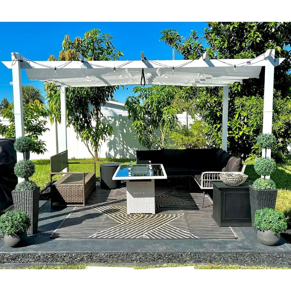 

Уличная пергола белая, сверхпрочная, выдвижная, металлическая, с двойным навесом от солнца, для патио, сада, террасы, двора