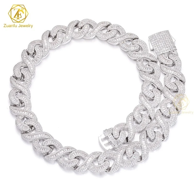 Selling Drop Shipping Service 925 Sterling Silver Hip Hop 16mm Iced Out Rectangle Moissanite Diamond Cuban Link Chain