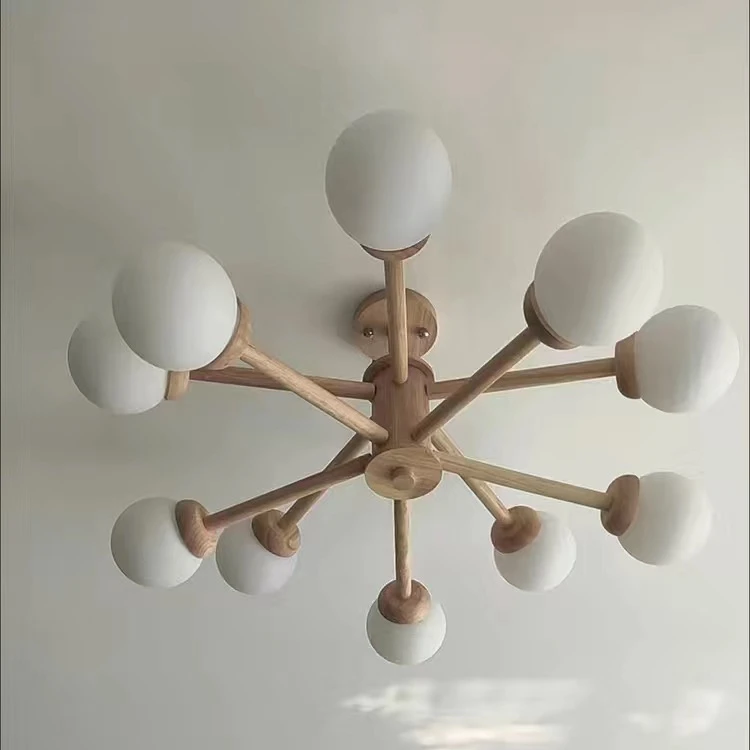 

6/8/12 Wooden Branch Balls Ceiling Light with LED E27 Bulbs Modern Elements Chandelier for Living Room 3 Lighting Colors