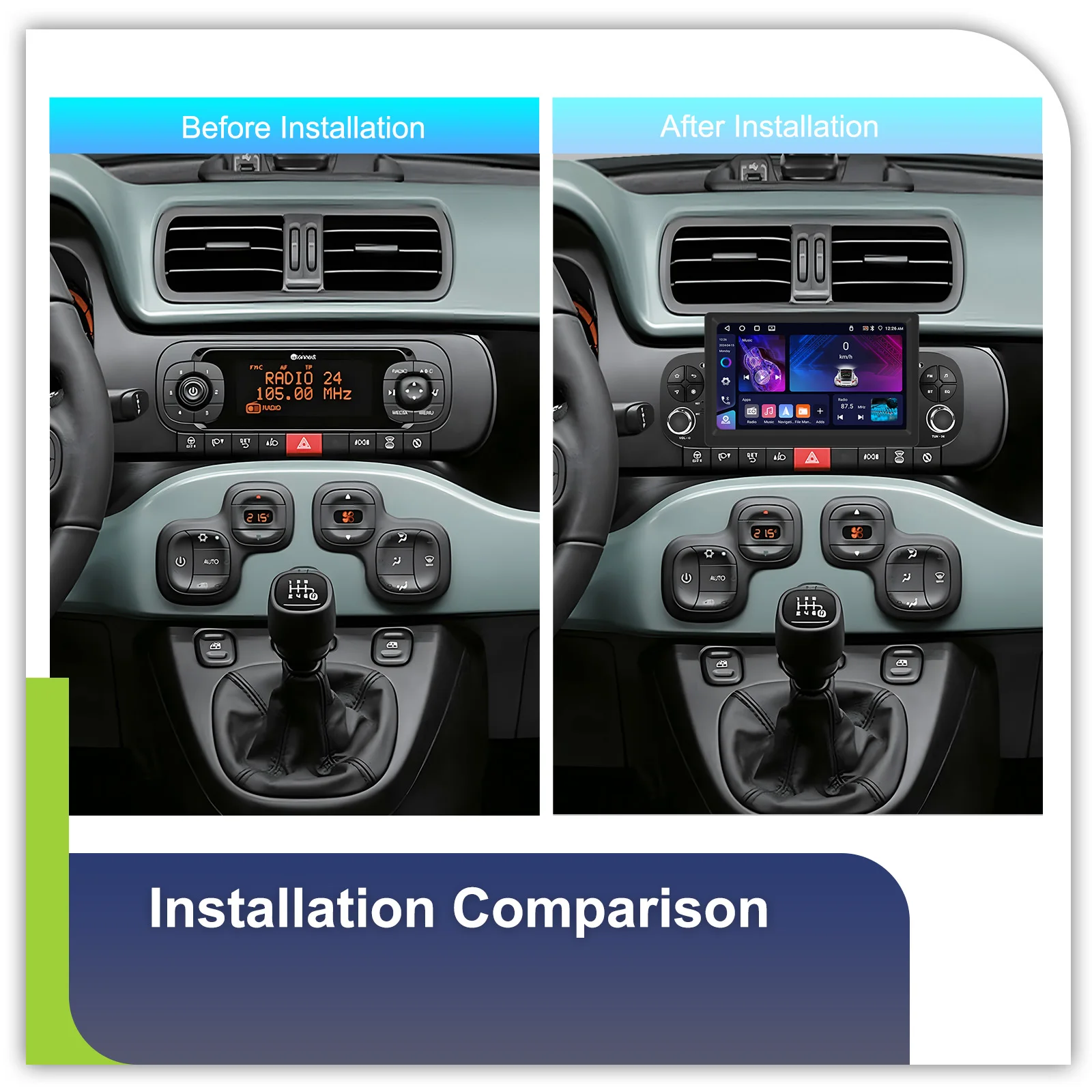Podofo 7 Zoll Autoradio 2 DIN 4+64G Android Auto-Multimedia-Player für Fiat Panda 2013-2020 Kabelloses Carplay Auto-Audio Android Auto MirrorLink 4G GPS WIFI – Detail 1
