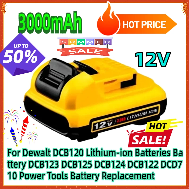 For Dewalt DCB120 Lithium-ion Batteries 12V 3Ah Battery DCB123 DCB125 DCB124 DCB122 DCD710 Power Tools Battery Replacement