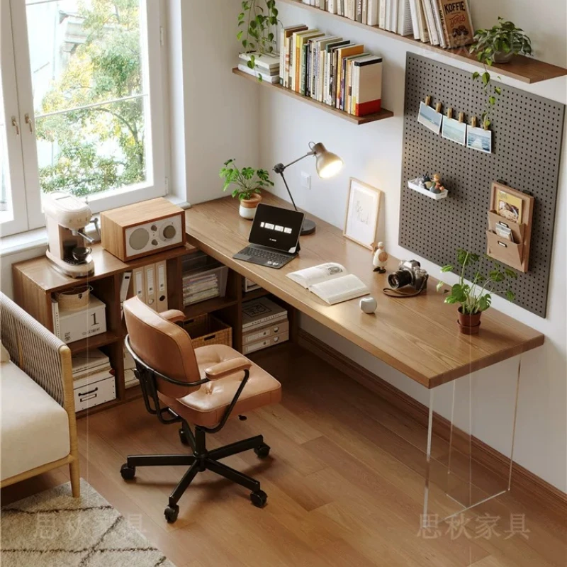 Nordic Acrylic Floating Desk Modern Minimalist Solid Wood Corner Computer Desk Creative Bedroom Furniture Zwevend Bureau FYFD view 4