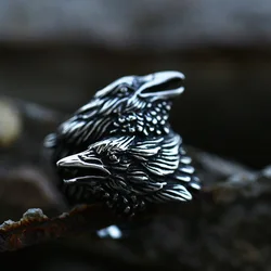 BEIER 2022 3D Viking Entwined Ravens Ring Norse Mythology Odin Crow Rings For Men Amulet Jewelry Wholesale