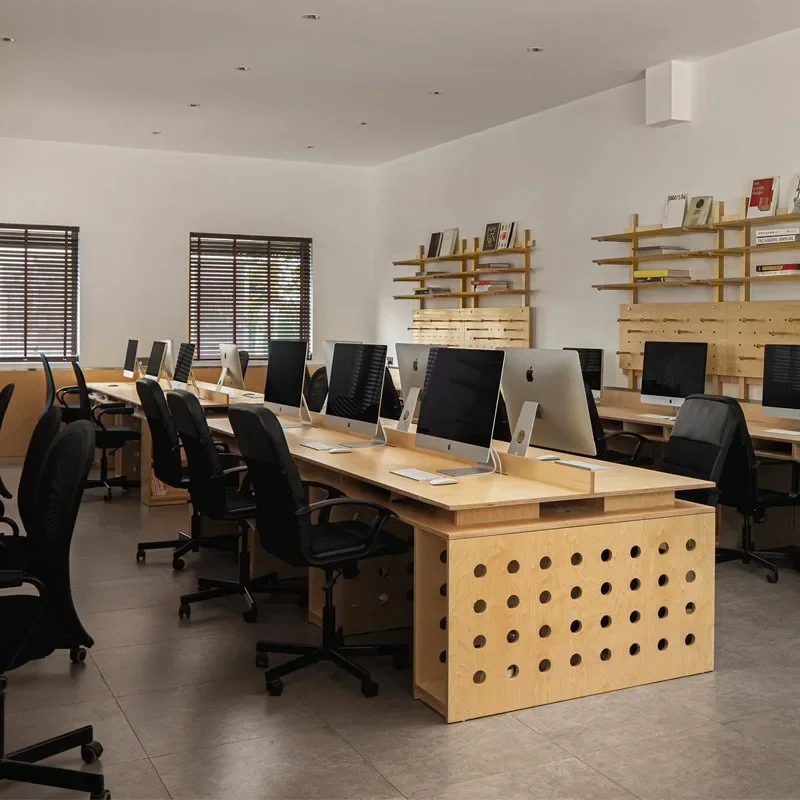 Office Computer Desk Desk Solid Wood Hole Table Zhongdao Table Workbench Birch Board Large Table