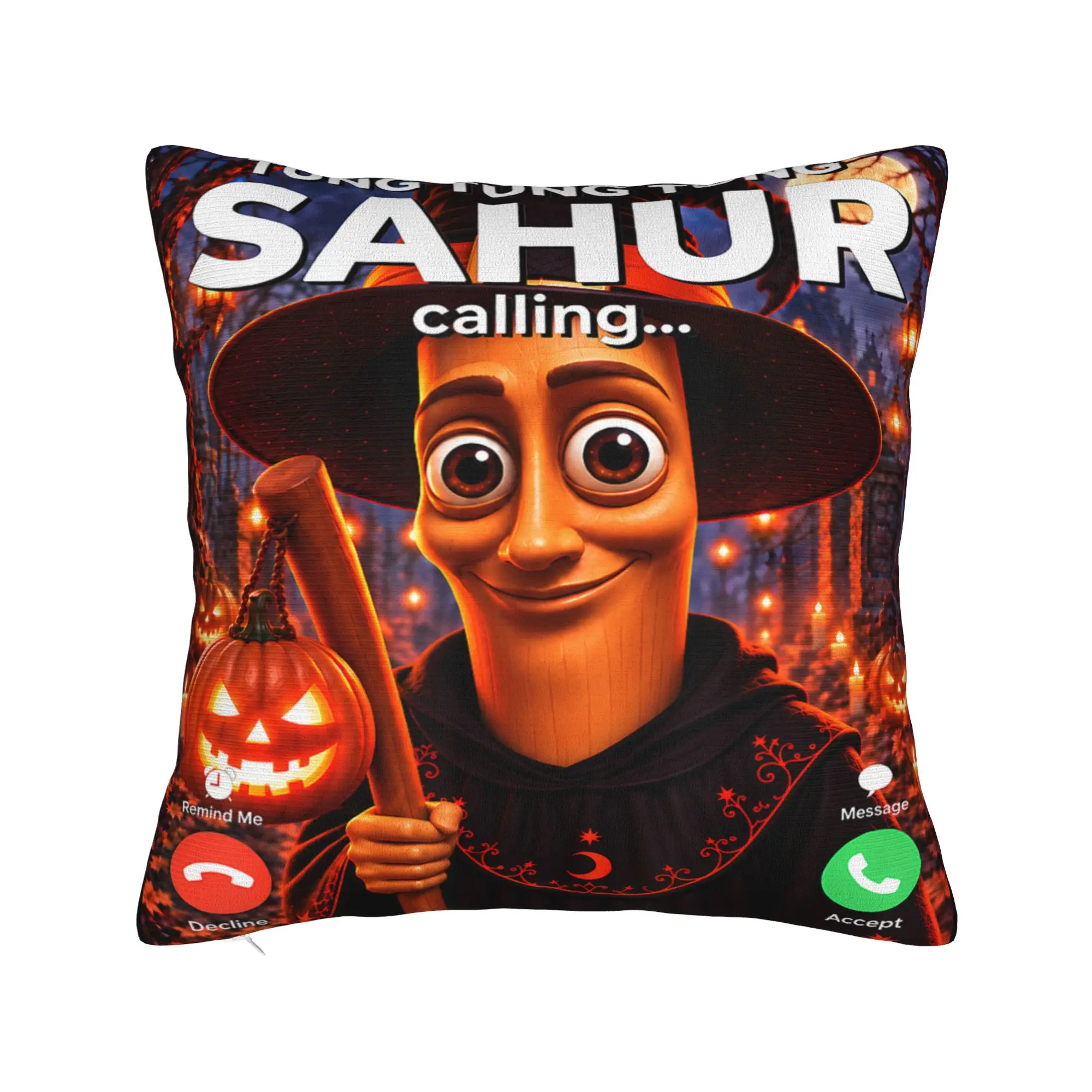 Tung Tung Sahur Calling Halloween Funny Meme Brainrot Pillow Cover Morden Pillow Case For Sofa Home Decor Soft Cushion Cover