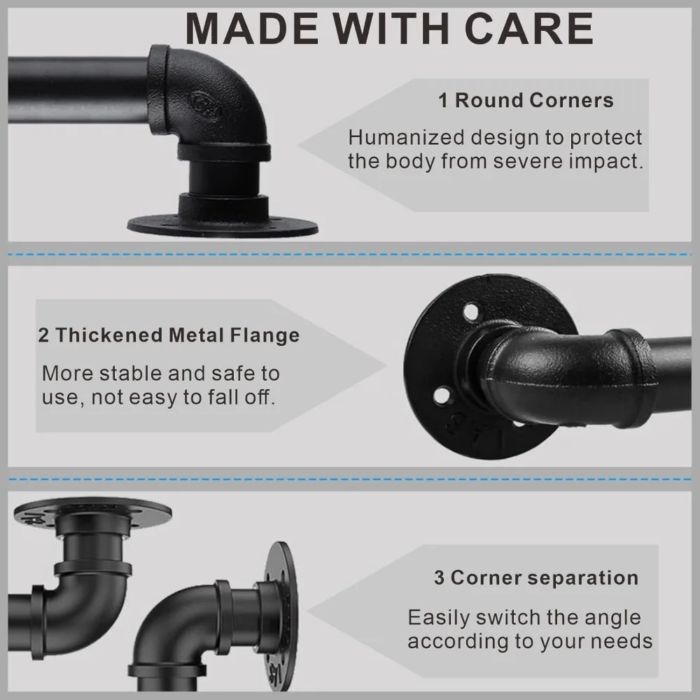 درابزين درج الأنابيب الصناعية بطول 8 أقدام، درابزين مثبت على الحائط للدرج الداخلي، حل درابزين الخطوات الخارجية شديدة التحمل #3