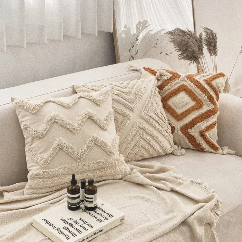 Tassel Cushion Cover Bohemia Style Tufted Pillowcase Ins Decorative Pillow Cover For Sofa Cotton Funda Cojin 45x45,30x50