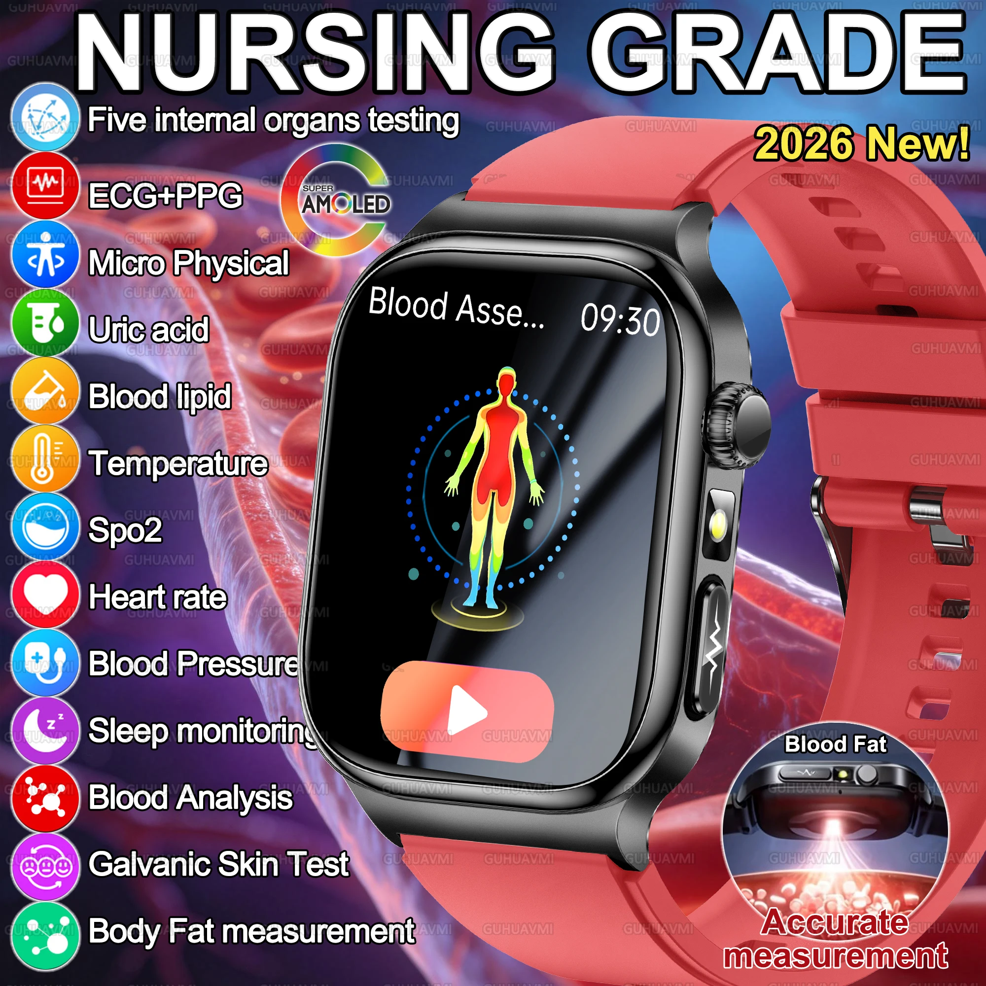 

2026New Health Sport AI Diagnosis ECG SmartWatch Body Analysis Uric Acid Blood lipids Blood Pressure Smart Watches For Men Women