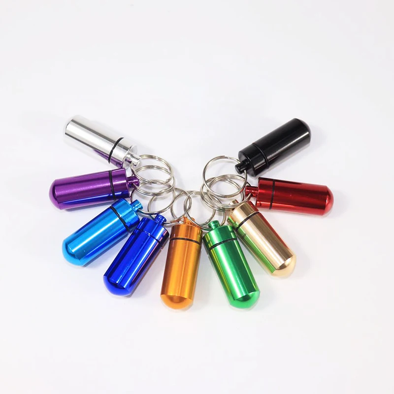 5Pcs Waterproof Aluminum Pill Case With Keychain Outdoor Camping Traveling Emergency Medicine Pill Box Drug Bottle