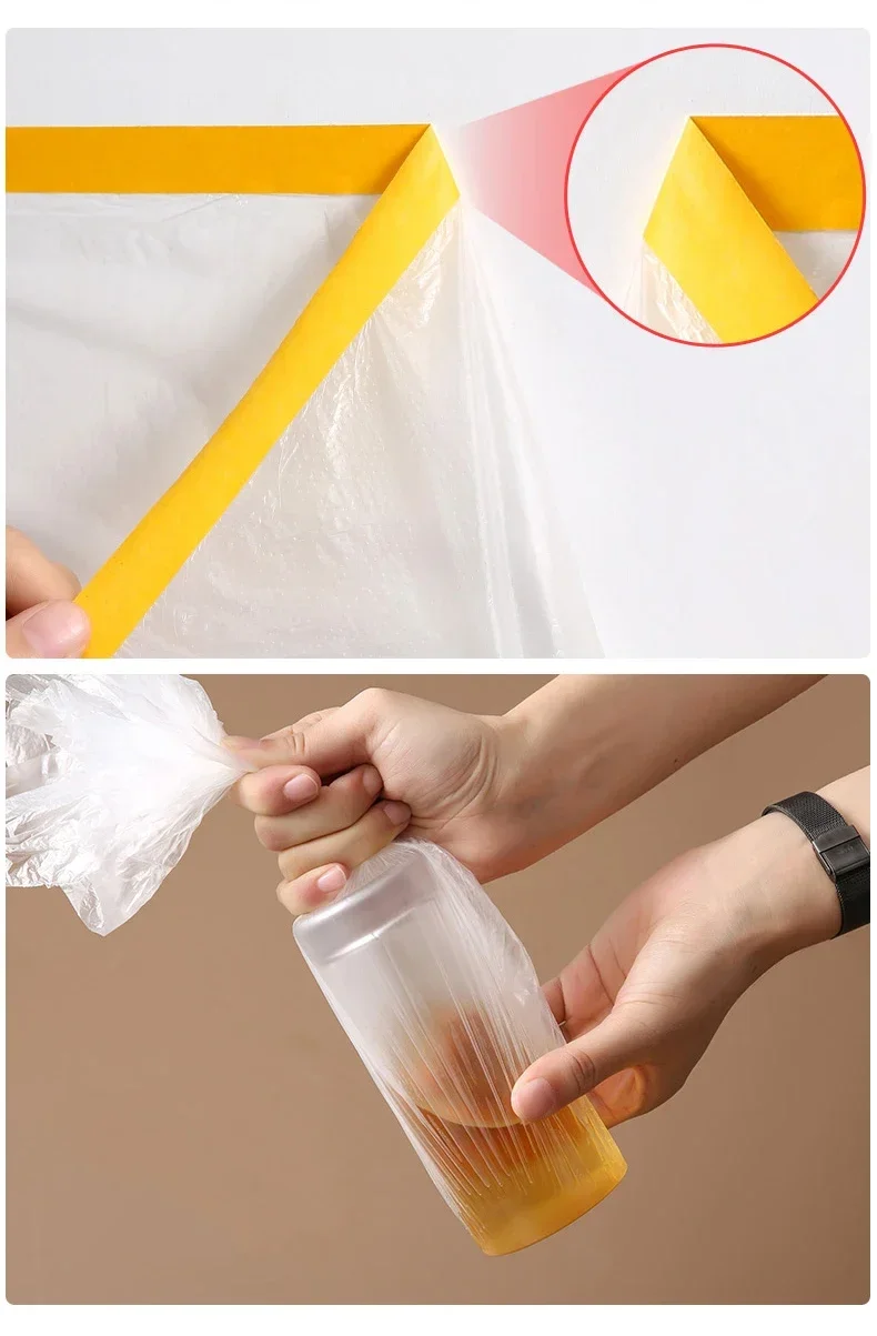 Various lengths Dust-proof Masking Tape Plastic Drop Cloth Dust Protection Masking Film Cover For Automobile Furniture