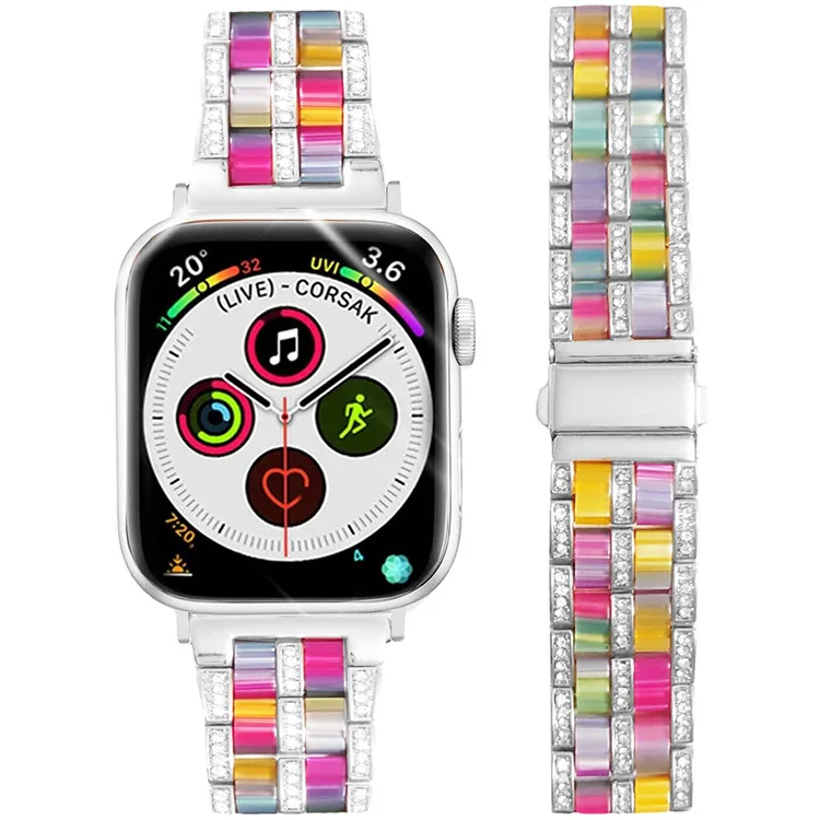 Xiaoxiangfeng é adequado para apple i assistir s 7 resina de metal inteligente incrustada com diamante cintura pequena pulseira de relógio feminino
