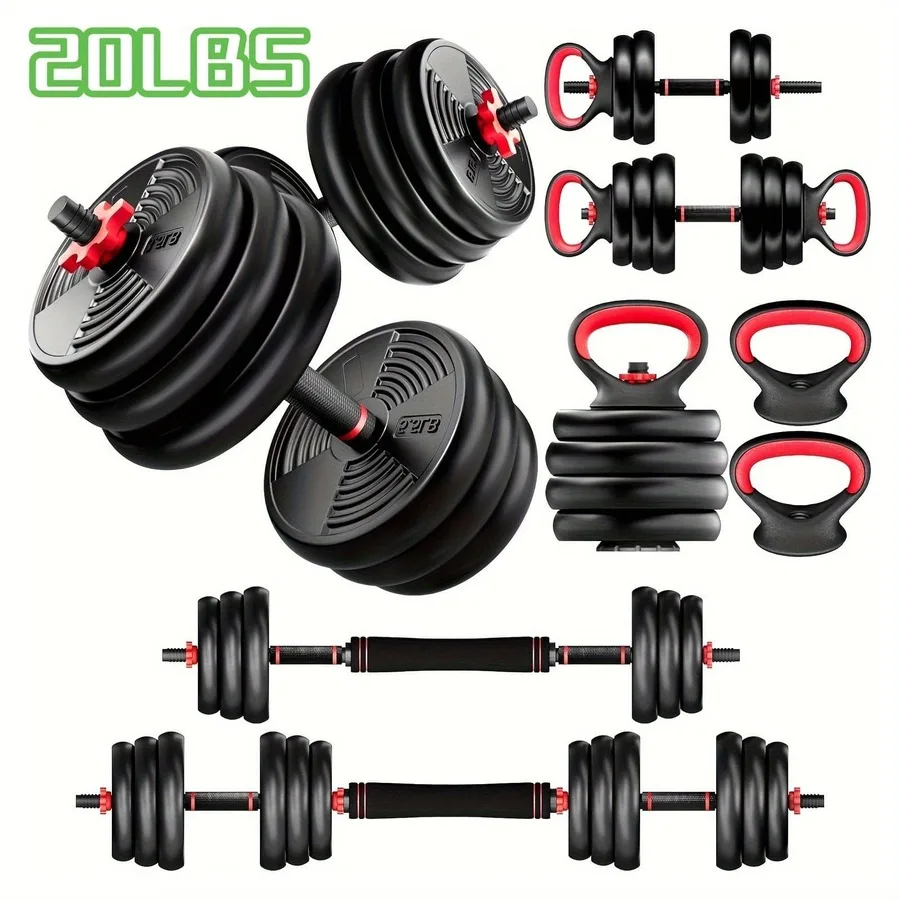 90/70/30/20 LBS 4-In-1 Multi-Functional Adjustable Weight Dumbbell Set With Detachable Weight Bar, Easily Converts Into Barbell