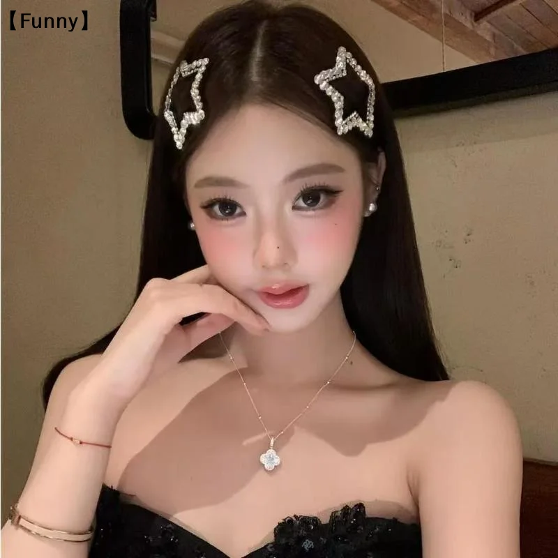 2Pcs Rhinestone Star Hair Clips Y2K Cute Metal Women Flash Korean Hair Accessories〔Funny〕