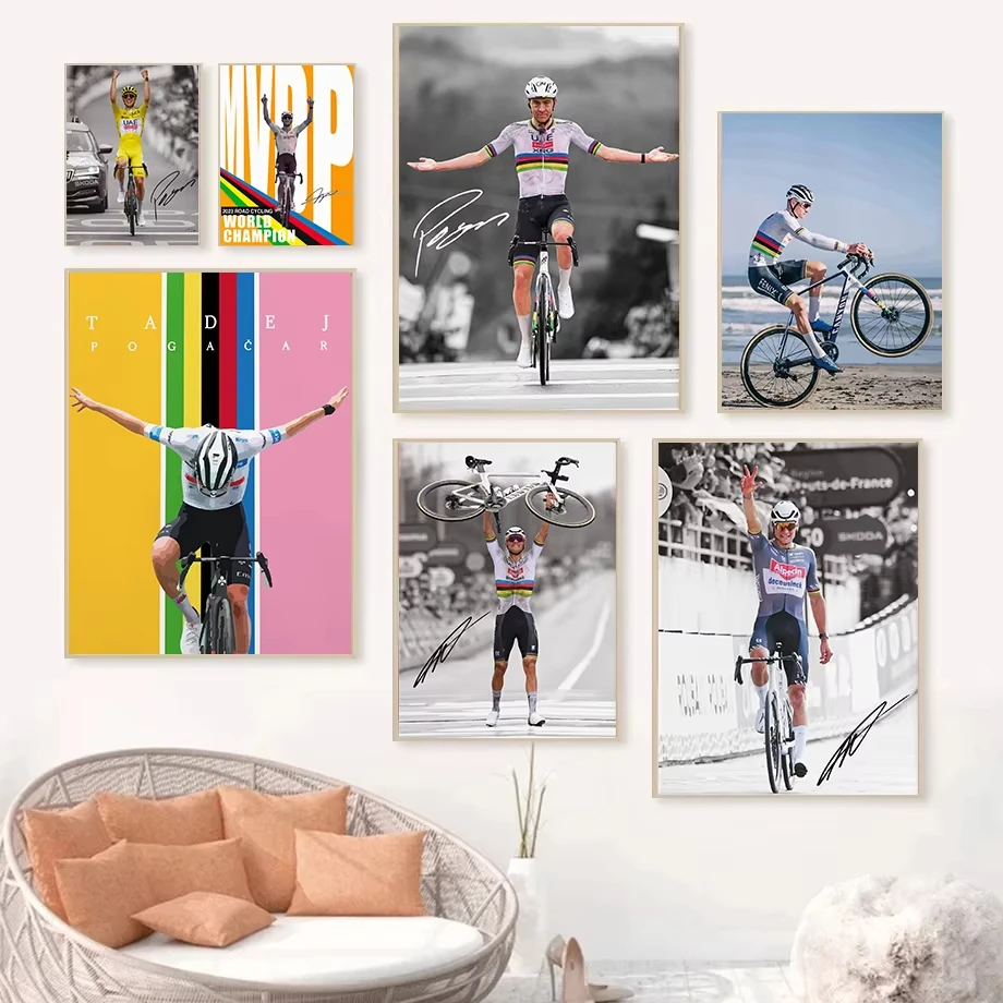 AliExpress Cycling World Champion Tadej Pogacar Posters Sports Prints Mathieu Van Der Poel Canvas Painting Wall Art Picture Home Room Decor