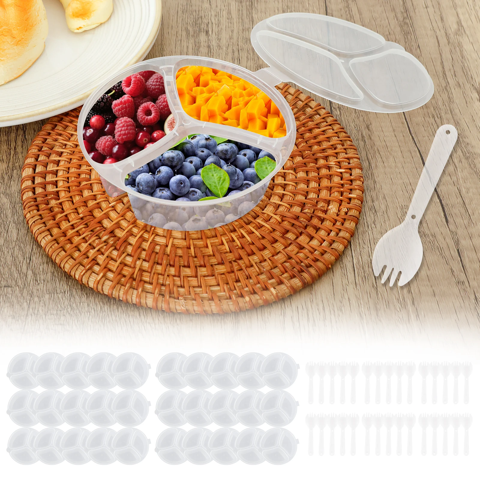30Pcs Reusable Compartment Condiment Container with Lid Snack Containers for to-go Sauce, Sampling, Travel Snack for Picnic