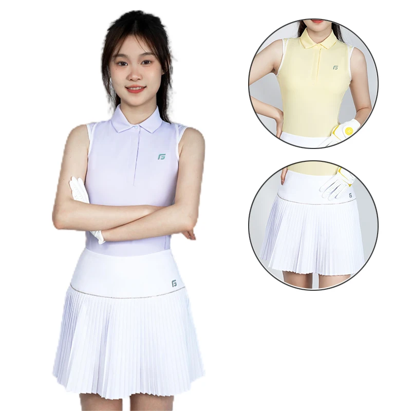 

Golfist Ladies High Waist Pleated Golf Skirt Anti-light A-line Skort Women Slim Sleeveless Tank Tops Fast Dry Elastic Golf Shirt