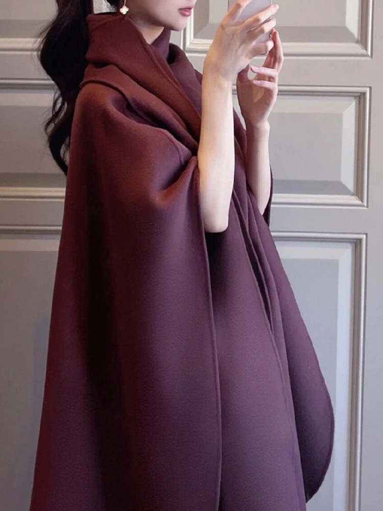 LANMREM Trendy Big Long Cape For Women Solid Color Woolen Coats Shawl Female High End Winter Clothes 2024 New Luxury 2DB1256