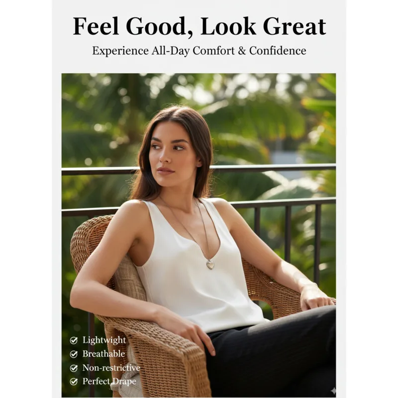 

Elegant U-neck Satin Vest For Women Sleeveless Soft Comfortable Top Casual Luxury Wear Stylish Girls Clothing For Daily Vacation