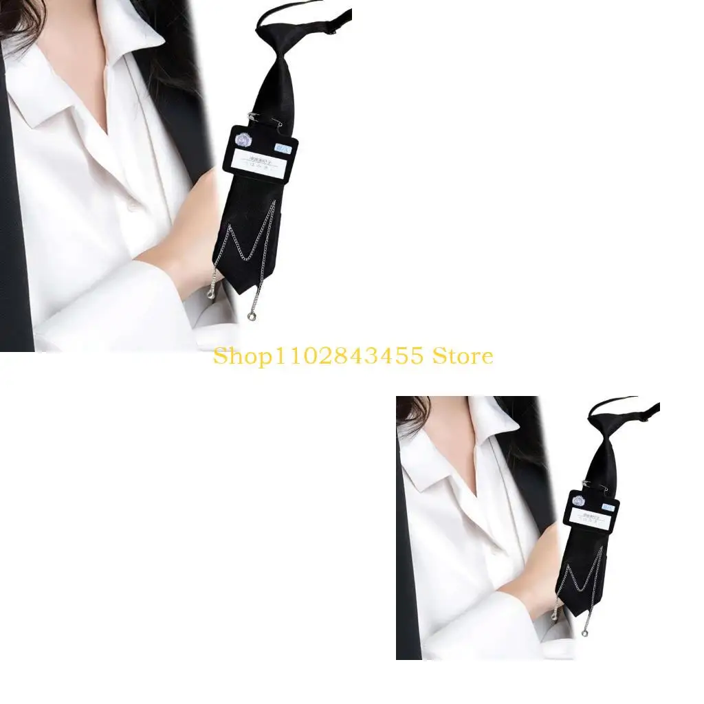49MC Pin Name Badge Chain Necktie Adjustable Pre Tied Neck Tie Student JK Shirt Tie