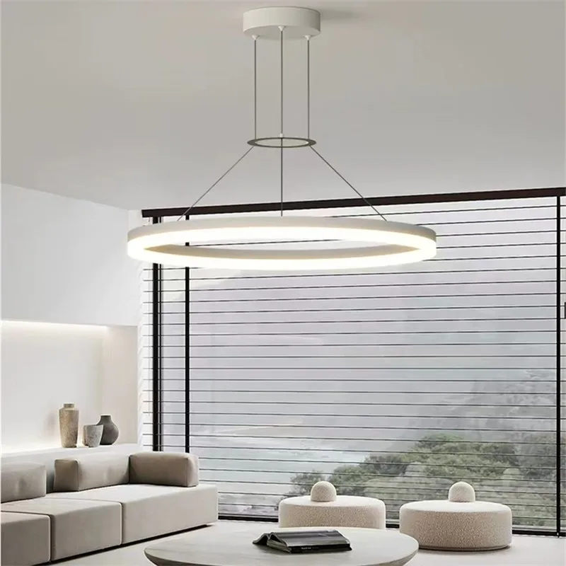 Postmodern circles chandelier LED ring hanging white lamp for Living Room Bedroom Minimalist Interior decors aesthetic light