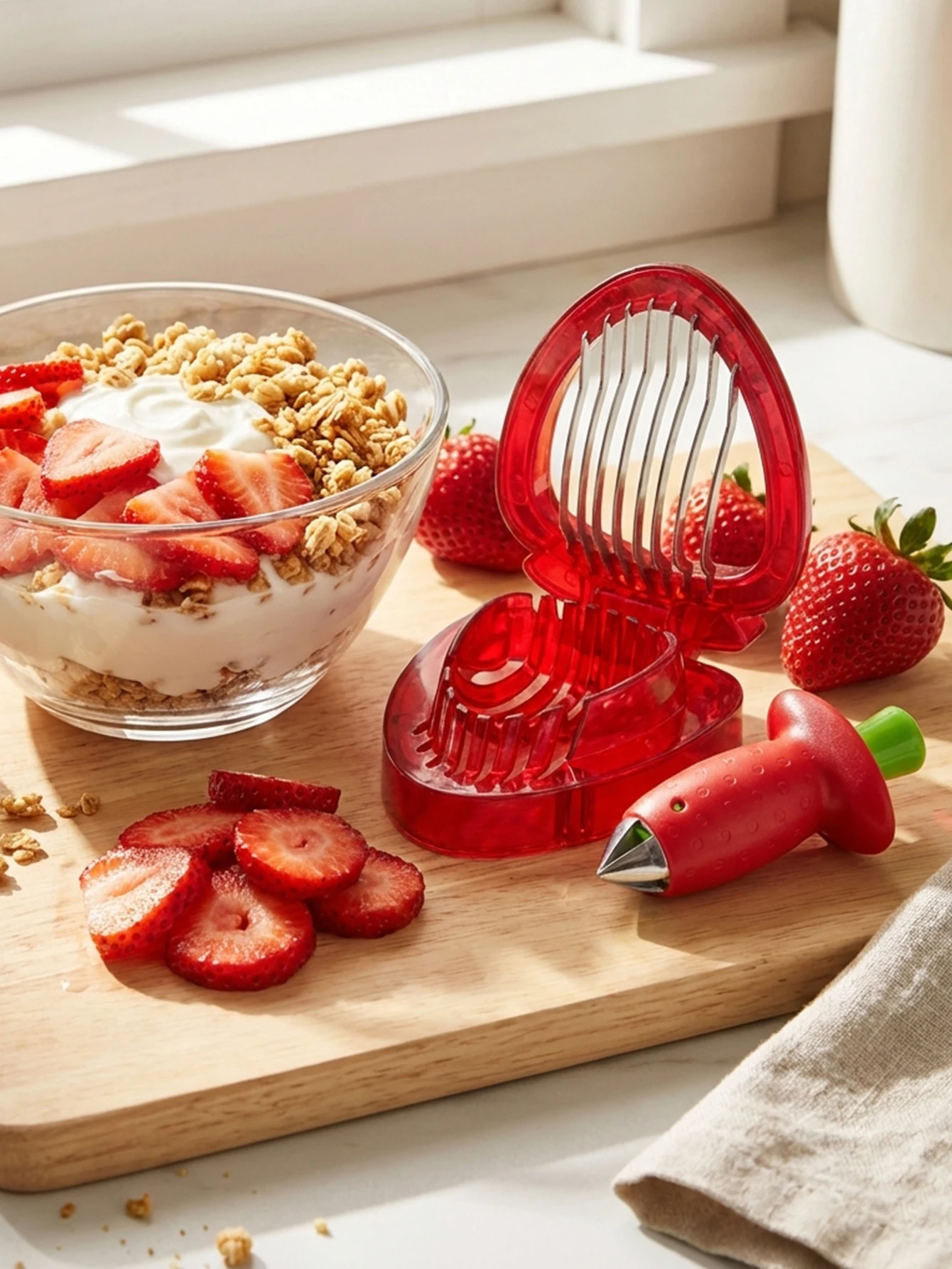 Strawberry Huller Stem Remover and Strawberry Slicer Set,Potatoes Pineapples Carrots Tomato Corer Slicer Cherry Pitter,Fruit Pic view 3
