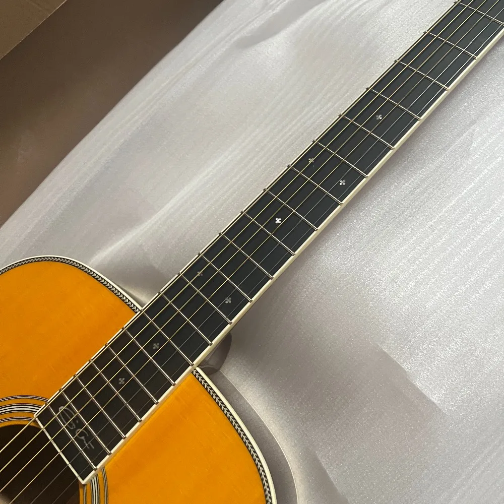 USA Domestic Delivery Warm Yellow OM28 Signature Folk Guitar Solid Spruce Premium Rosewood Body 6 Strings Balanced Mid Tone Fingerstyle Signature Collector Guitar Free Shipping Starter Present Flash Promotion