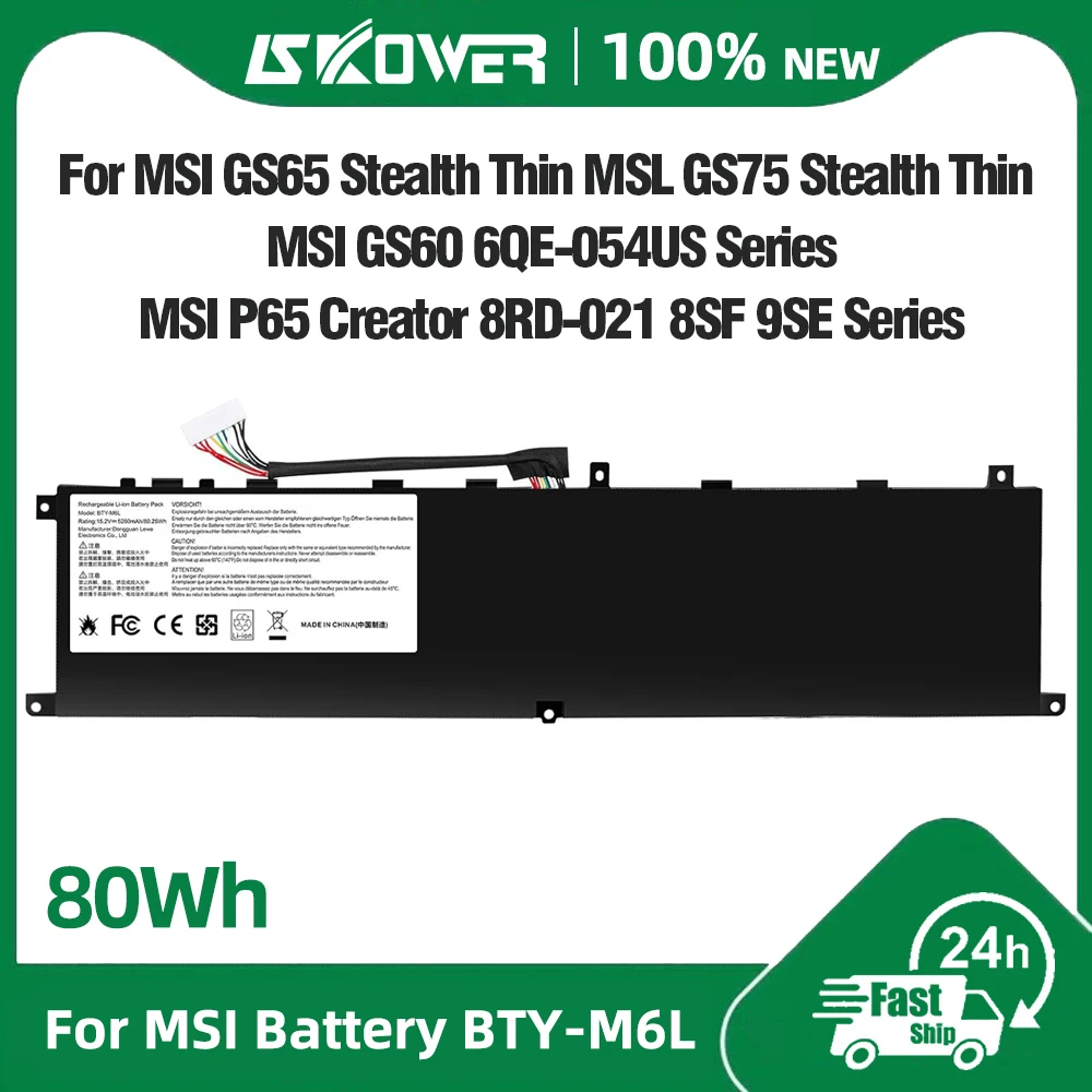 

SKOWER BTY-M6L Battery for MSI GS60 MS-16Q2 MS-16Q3 GS65 GS75 Stealth Thin 8SG 8SF 9SD 9SE 9SF 9SG P65 P75 Creator PS63 Modern