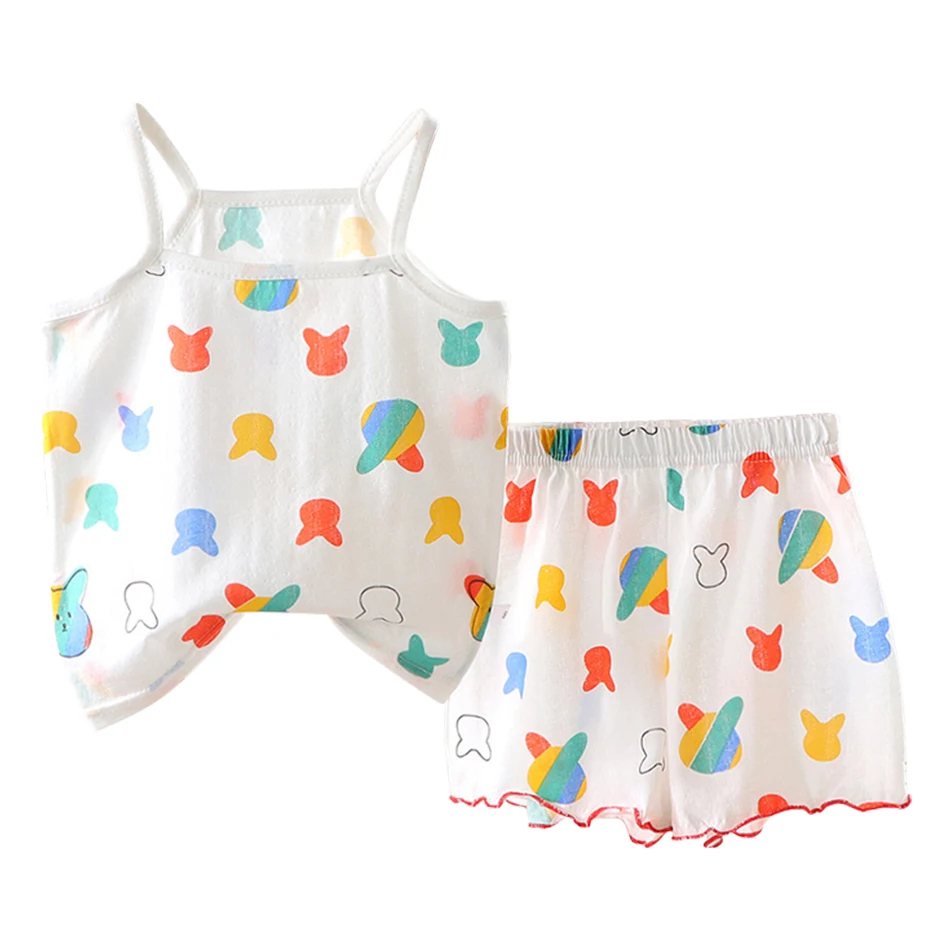 

Girls Sleeveless Tank Top Pajama Set Summer Lightweight Sleepwear Loungewear Playwear Kids Two Piece Outfit Romper Jumper Shorts