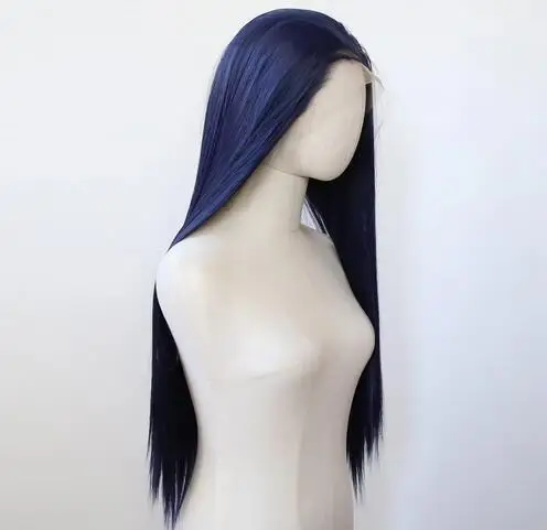 Dark NavyBlue Synthetic Lace Front Wig Long Straight Lace Front Synthetic Wig Pre Plucked Heat Resistant Hair Daily Wear Cosplay