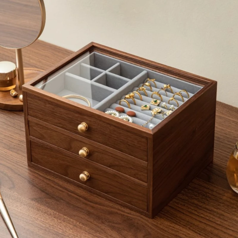 

Wooden Jewelry Box Transparent Cover Jeweler Organizer Woman Ring Necklace Storage Large Capacity Anti-oxidation Organizer Boxes