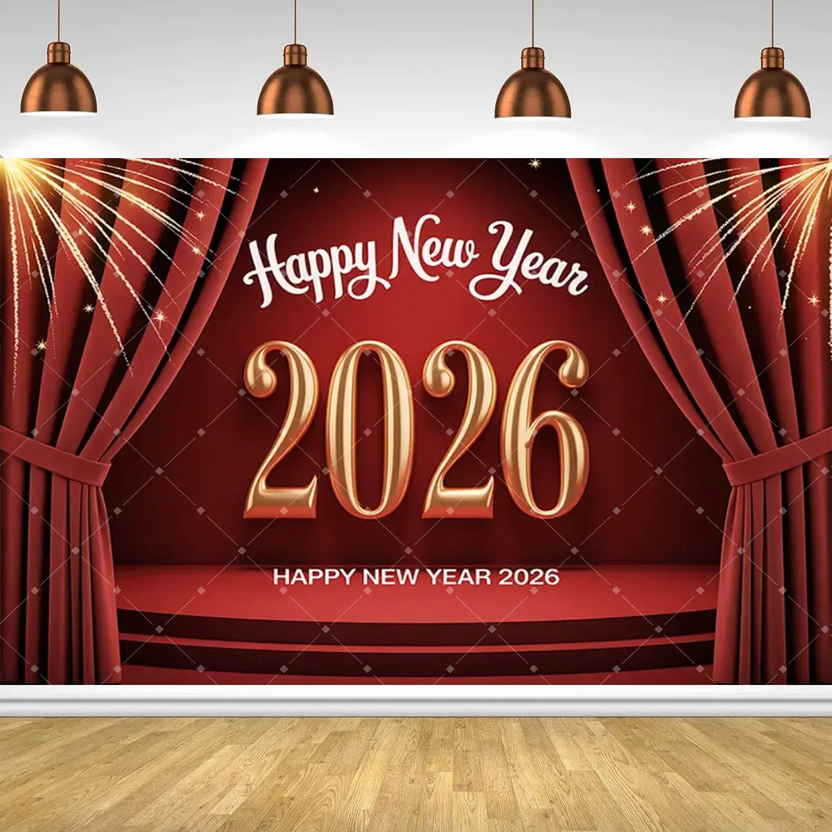 

2026 Happy New Year Party Decor Backdrop Red Curtain New Year Party Stage Scene Christmas New Year Party Supplies Photo Backdrop