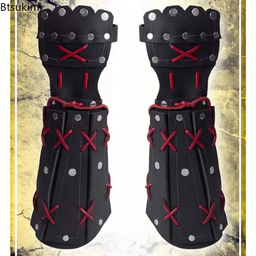 Medieval Samurai Leather Arm Armor Bracer Long Gloves Men Viking Knight Cosplay Gauntlet Wristband Steampunk Costume Accessories