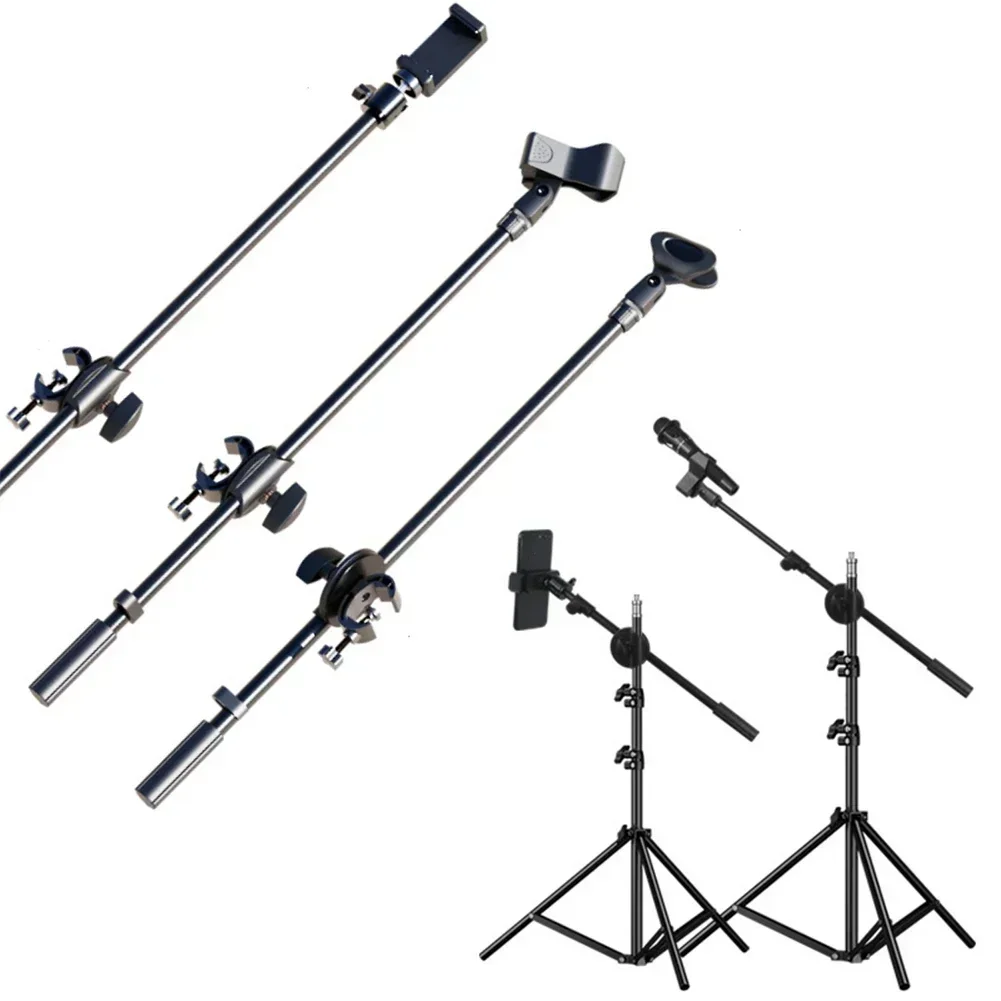 Rotating Microphone Stand Boom Arms Mic Clip Phone Holder Extension Bracket 55CM For 3/8 Thread Micr Crossbar Stand Tripod Pole