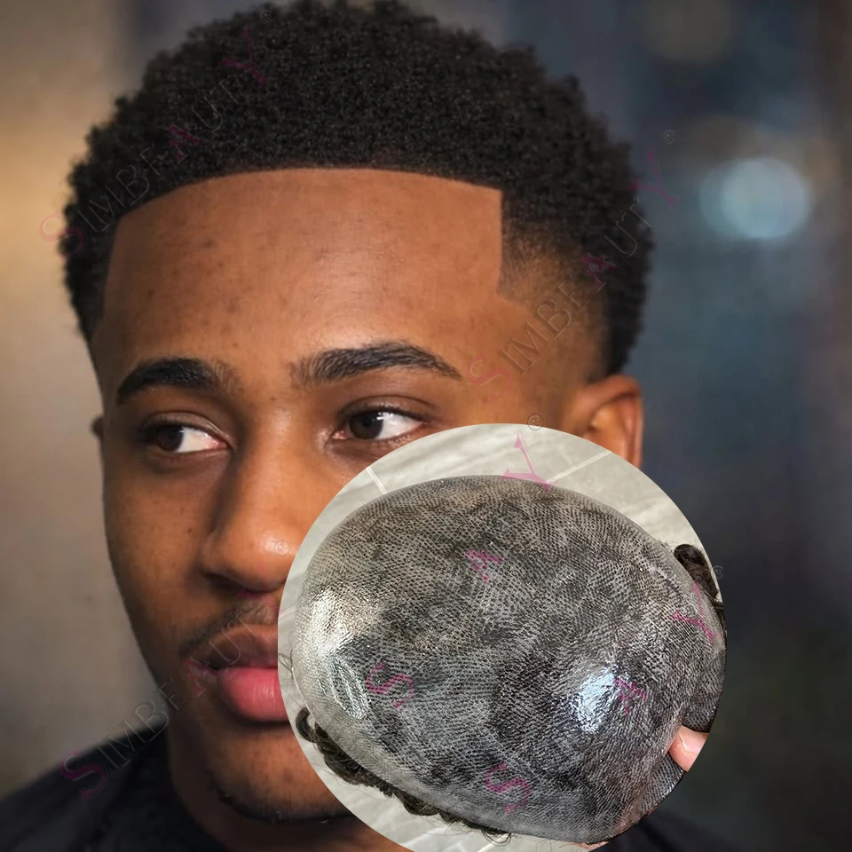

6mm Afro Curly Men's Toupee 0.12mm Durable Thin Skin Pu Hair System For Black Men 1b65 1b80 Grey Human Hair Male Hair Prosthesis