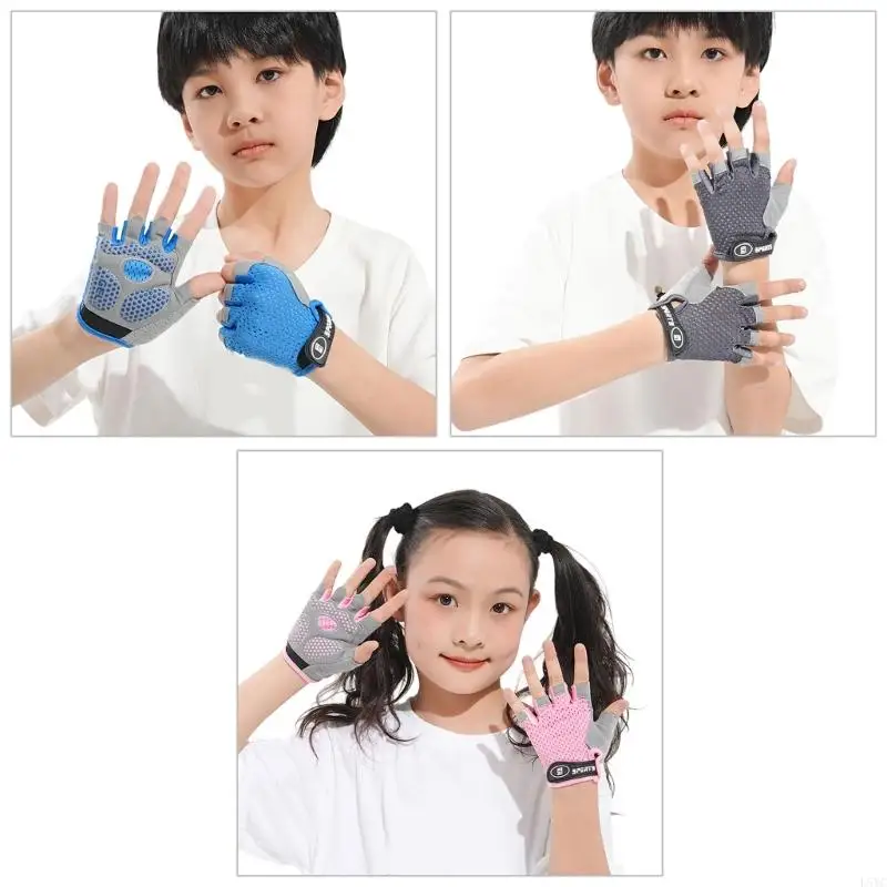 

L5YC Children Half Finger Cycling Gloves Breathable Sport Gloves With Protective Palms For Cycling Scooter Outdoor Activity